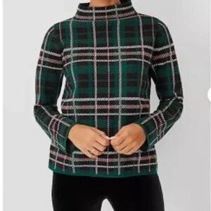Ann Taylor Green Plaid Long Sleeve High Collar Sweater sz XL
